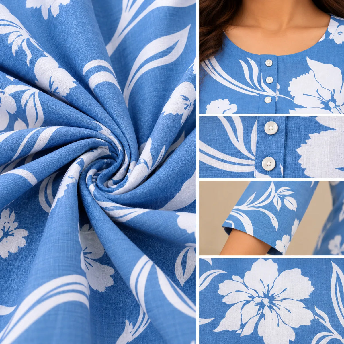 Sky Bloom Blue Floral Printed Short Kurti for Women