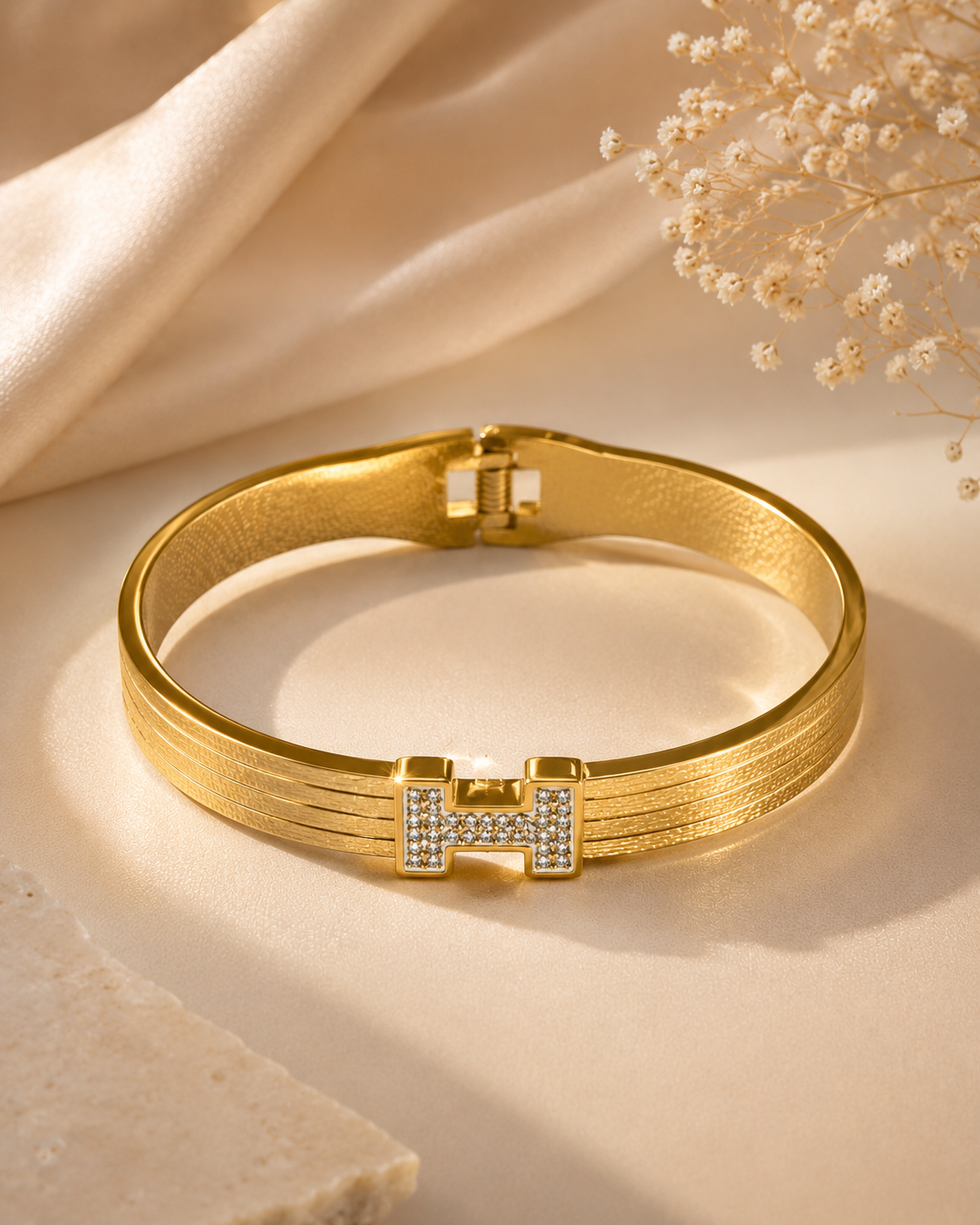 H stone Gold bangle bracelet