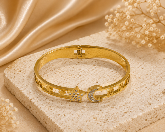 Moon &Star Gold Bangle bracelet