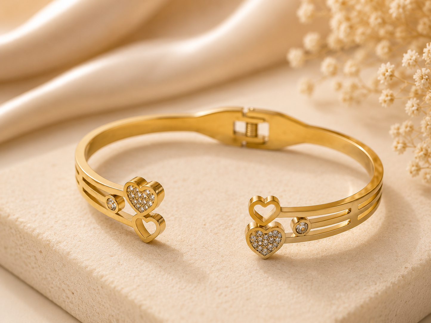 Heary With Stones Open Bangle Bracelet