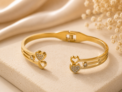 Heary With Stones Open Bangle Bracelet