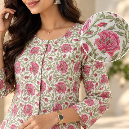 Blush Bloom Floral Poly Cotton Short Kurti for Women