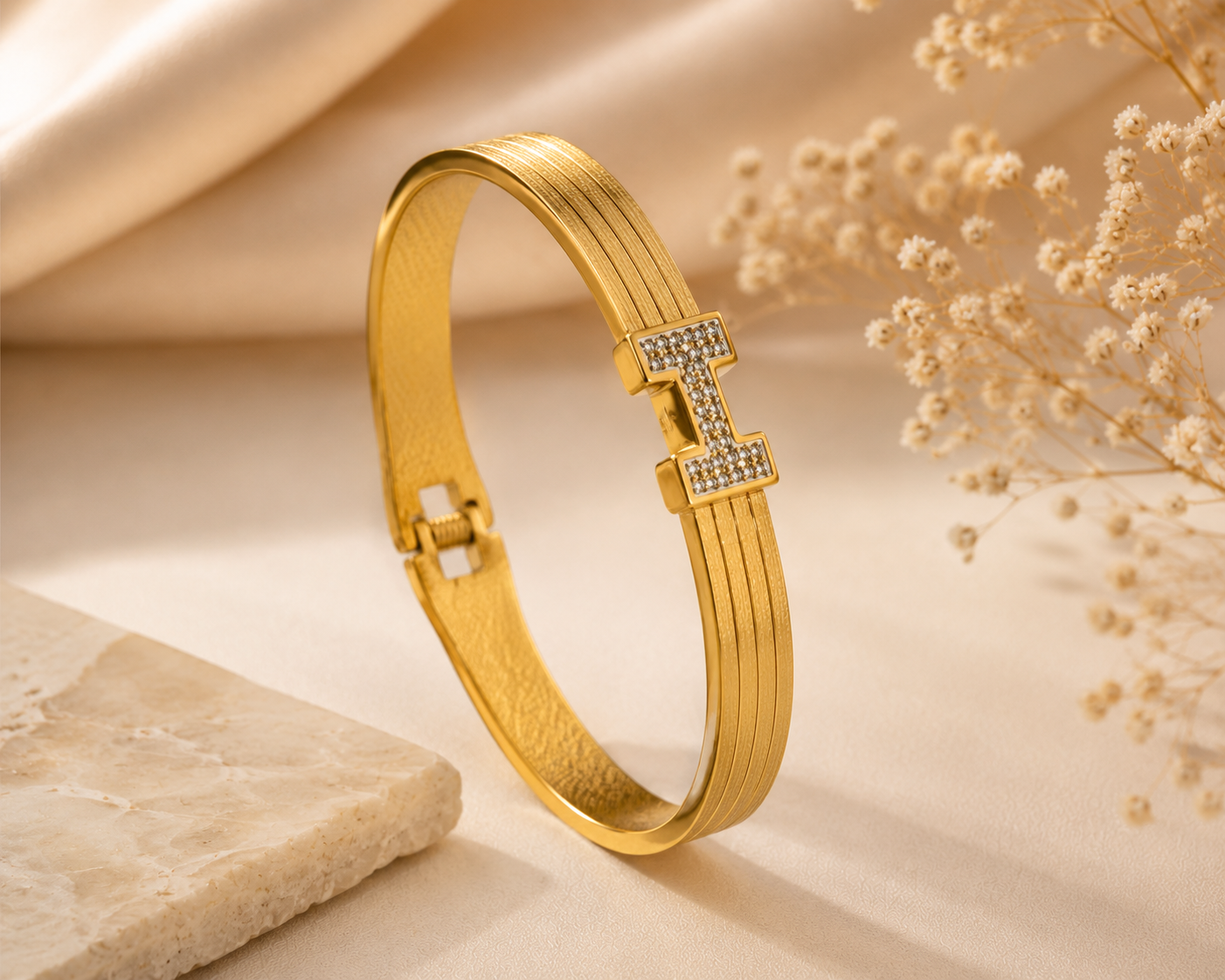 H stone Gold bangle bracelet