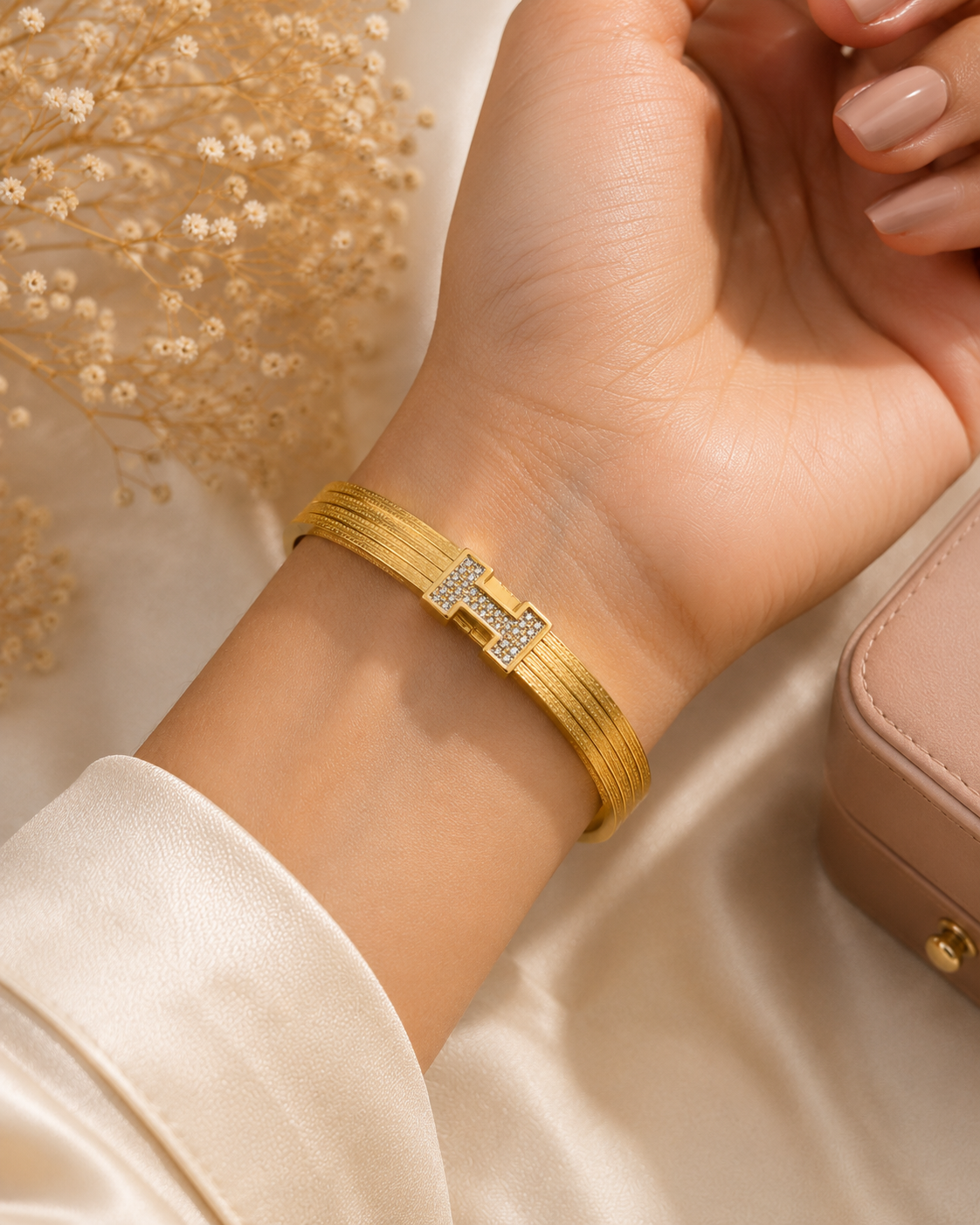 H stone Gold bangle bracelet