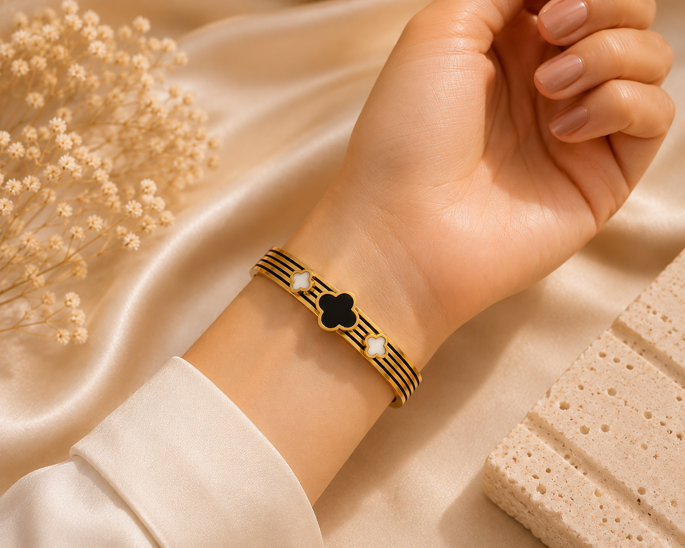 Floral Thick Bangle Bracelet