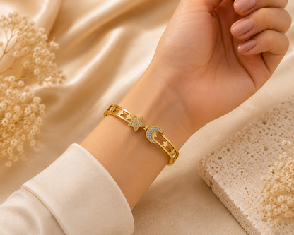 Moon &Star Gold Bangle bracelet