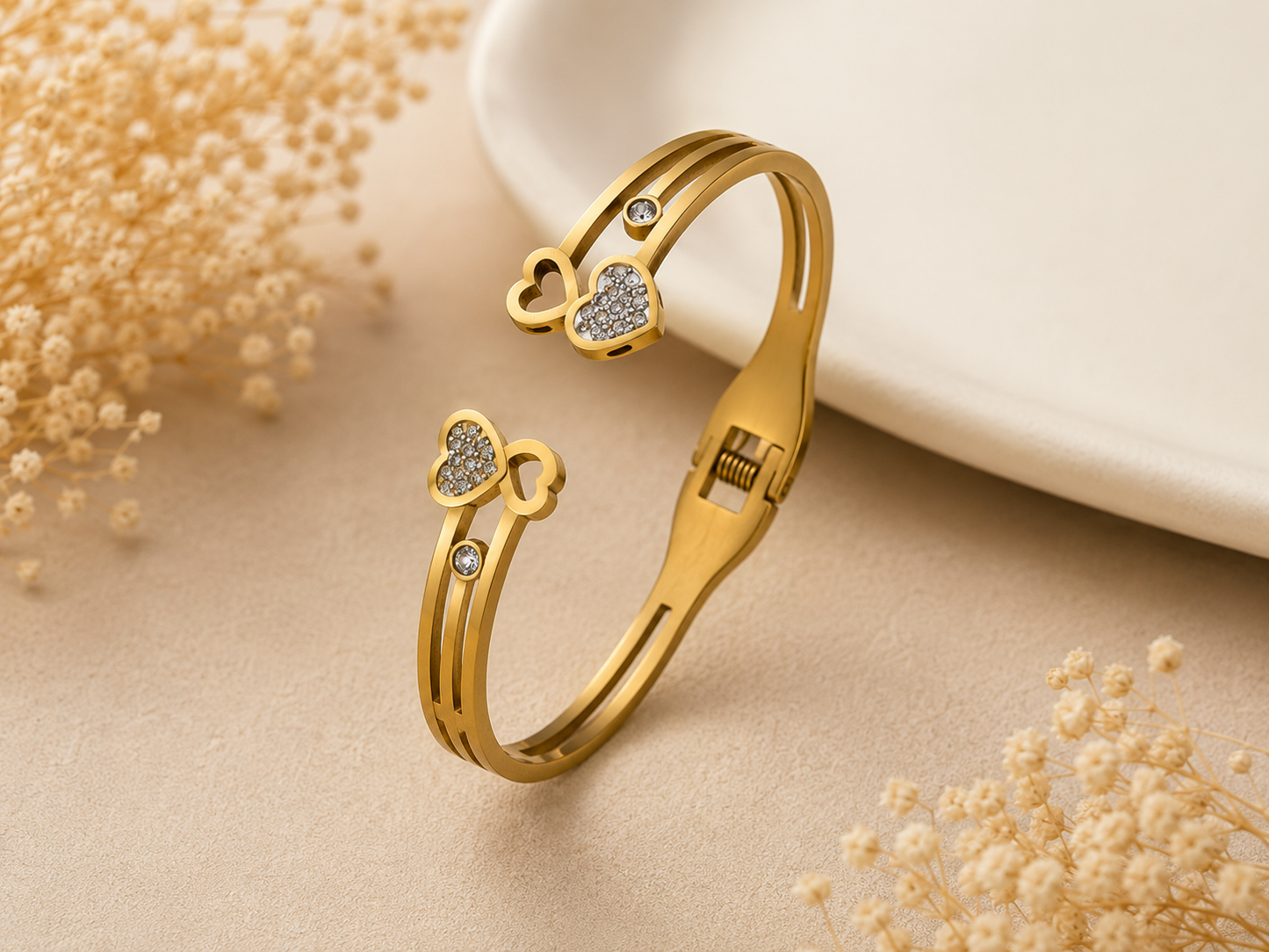 Heary With Stones Open Bangle Bracelet