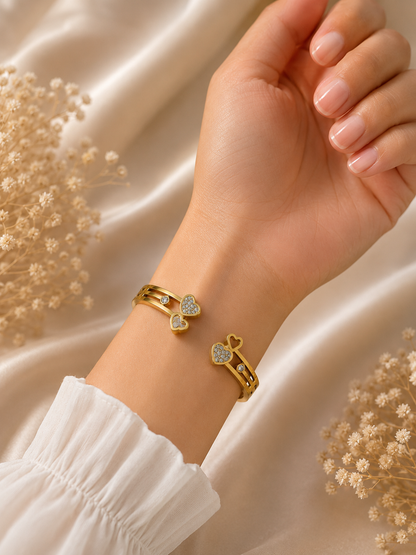 Heary With Stones Open Bangle Bracelet