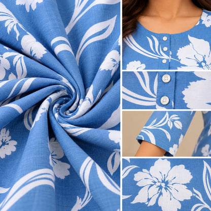 Sky Bloom Blue Floral Printed Short Kurti for Women