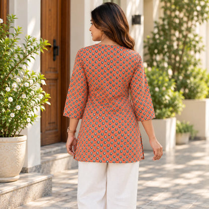 Terracotta Printed Poly Rayon Short Kurti for Women