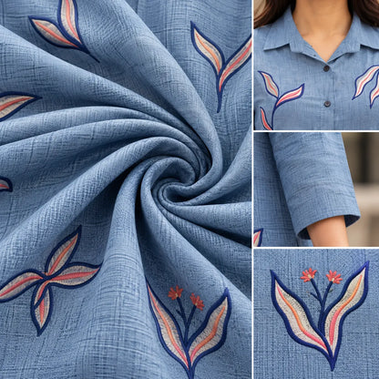 Blue Embroidered Weaving Rayon Short Kurti for Women