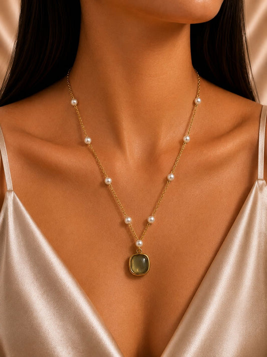Smoky Gray Stone Pendant Necklace