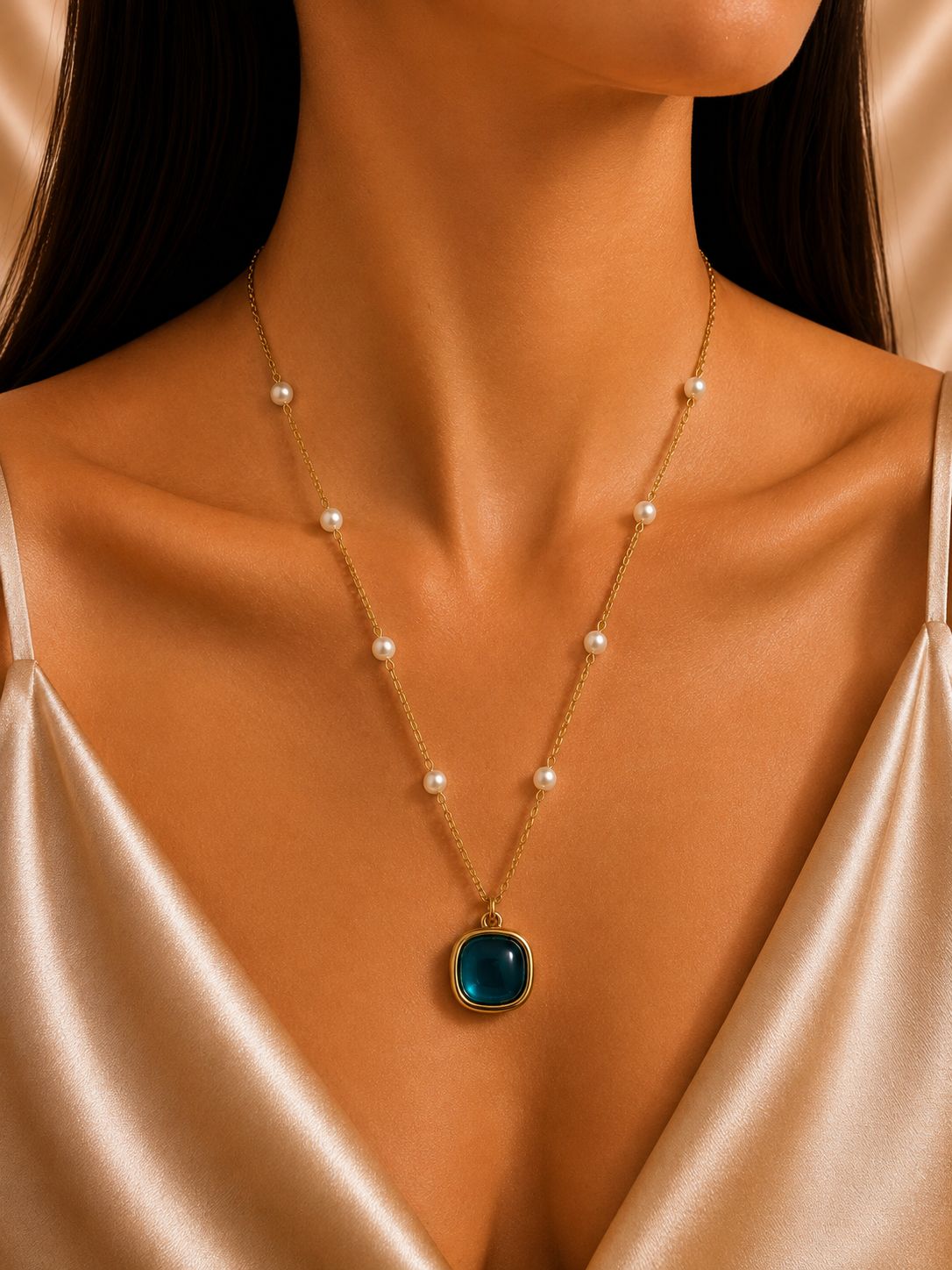 Blue Aura Pearl Necklace