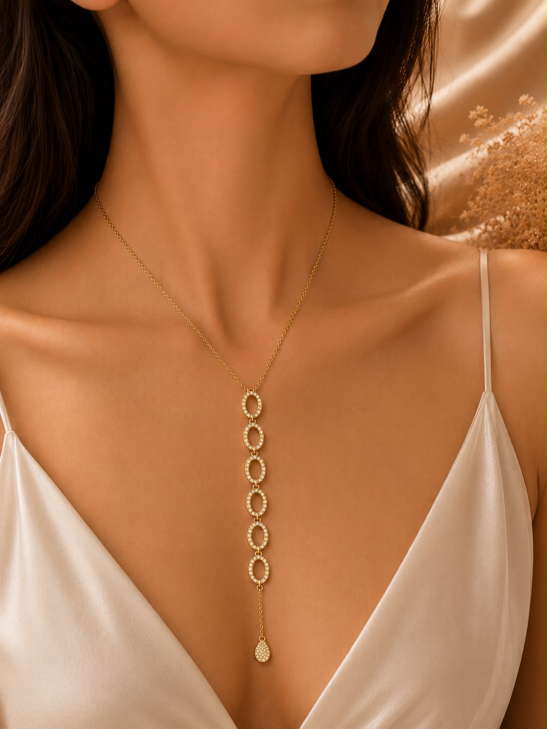 Crystal Cascade Lariat Necklace