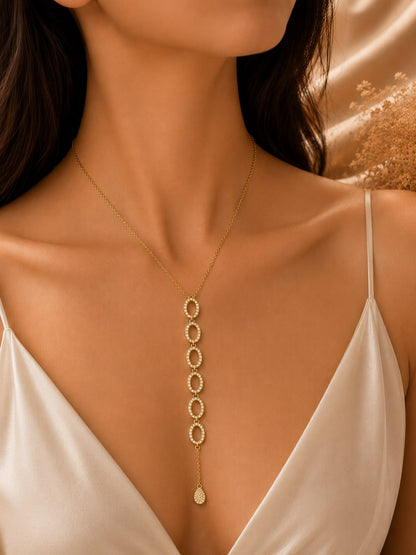 Crystal Cascade Lariat Necklace