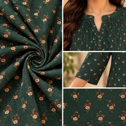 Emerald Grace Pintuck Printed Short Kurti for Women