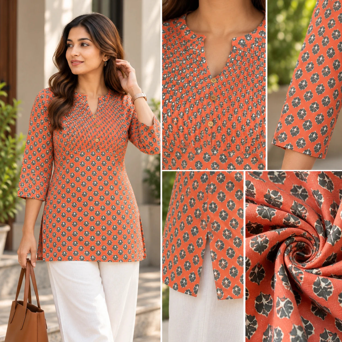 Terracotta Printed Poly Rayon Short Kurti for Women