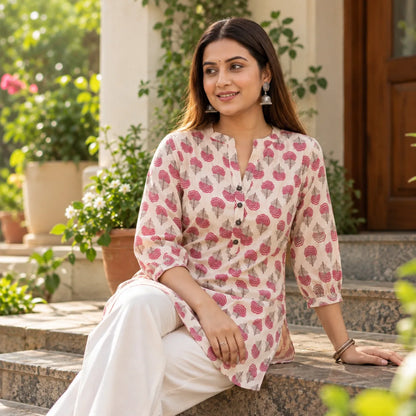 Rose Bloom Pure Bamboo Silk Short Kurti for Women