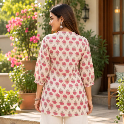 Rose Bloom Pure Bamboo Silk Short Kurti for Women