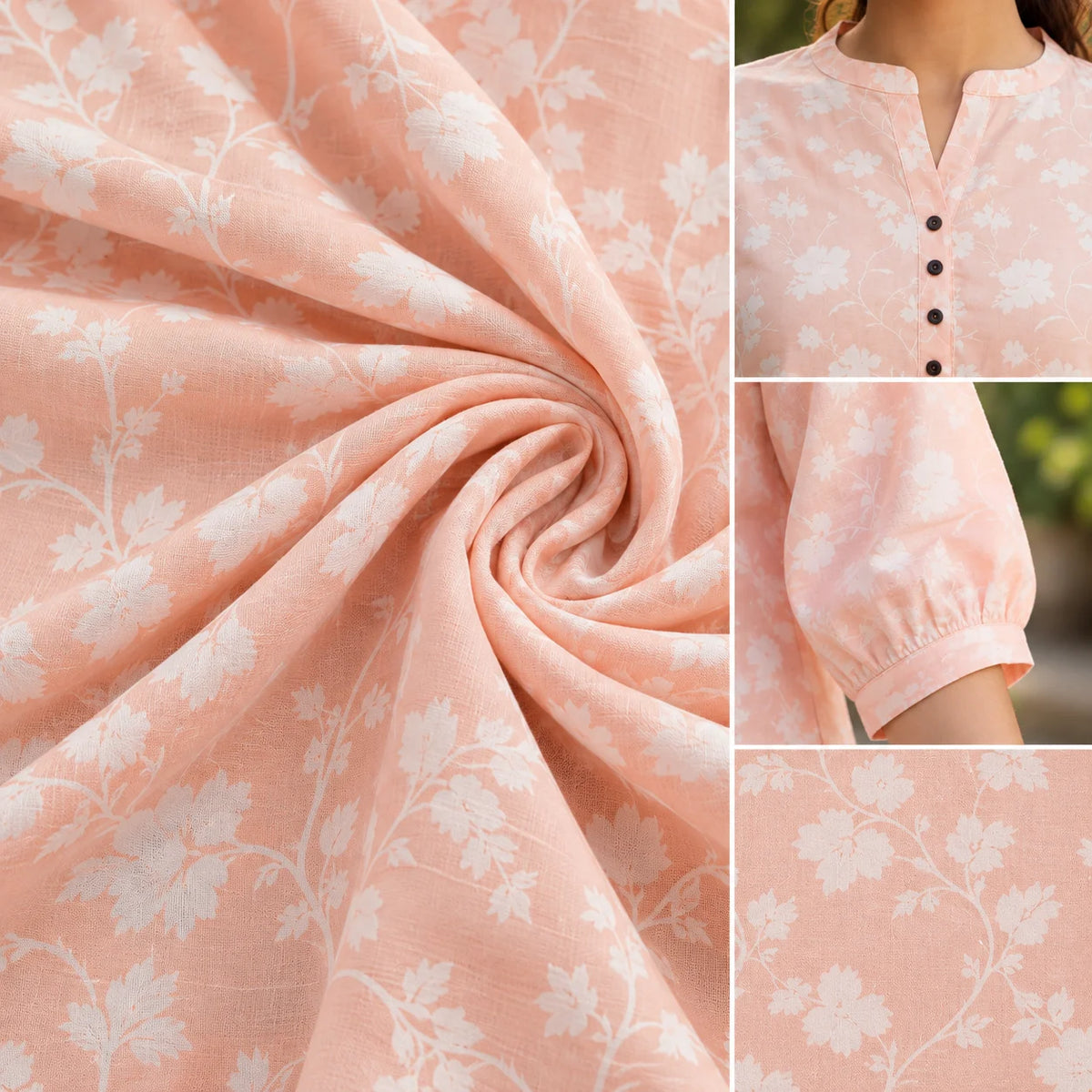 Peach Floral Pure Bamboo Silk Short Kurti for Women