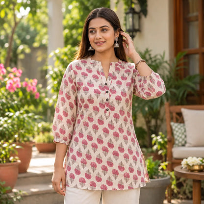 Rose Bloom Pure Bamboo Silk Short Kurti for Women