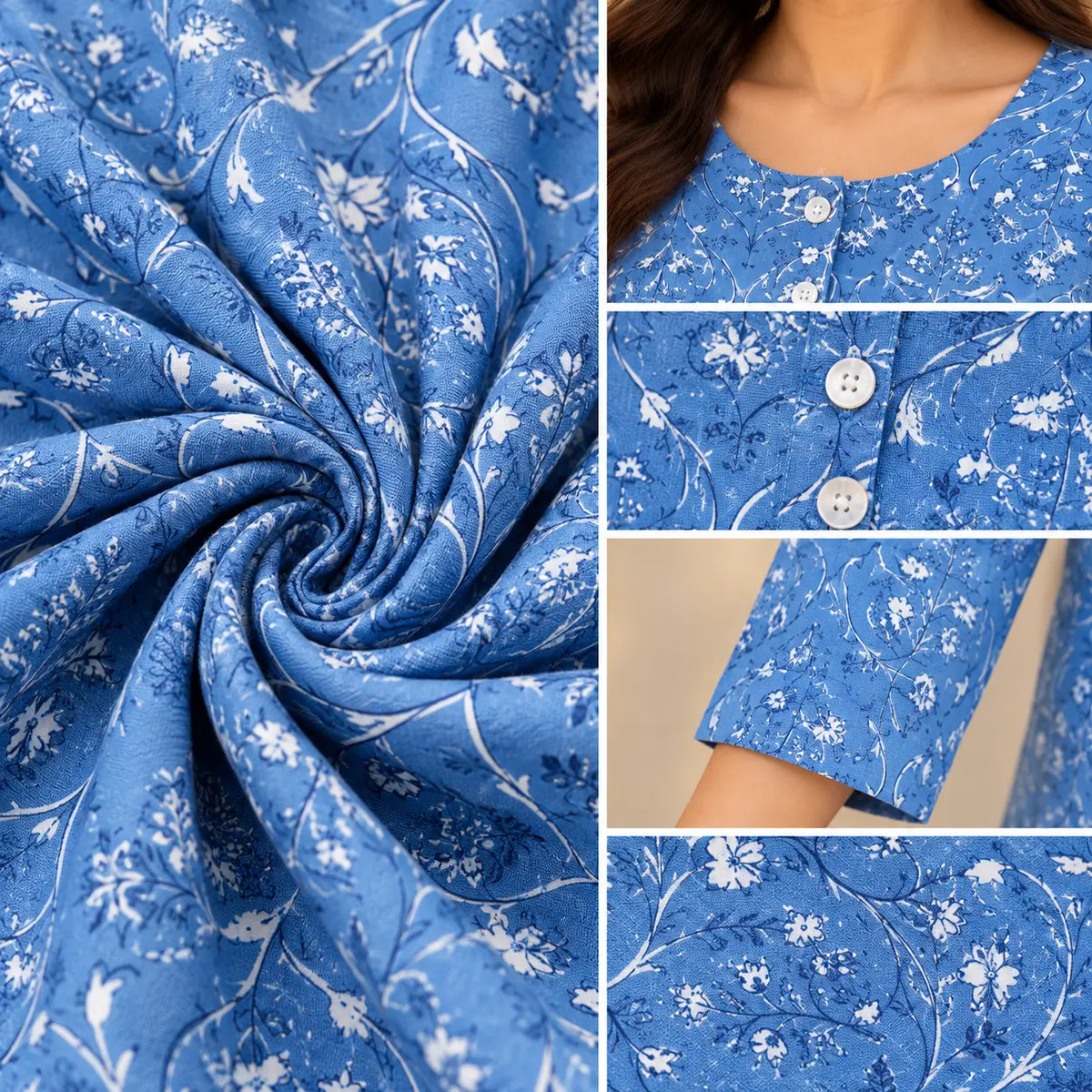 Blue Bloom Floral Printed Short Kurti for Women