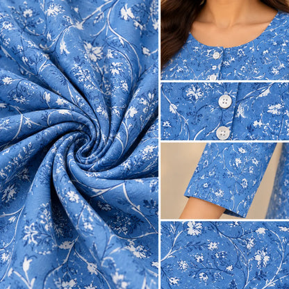 Blue Bloom Floral Printed Short Kurti for Women