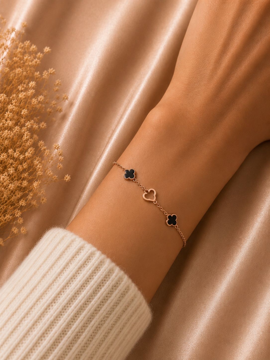 Rose Gold Clover Charm Bracelet