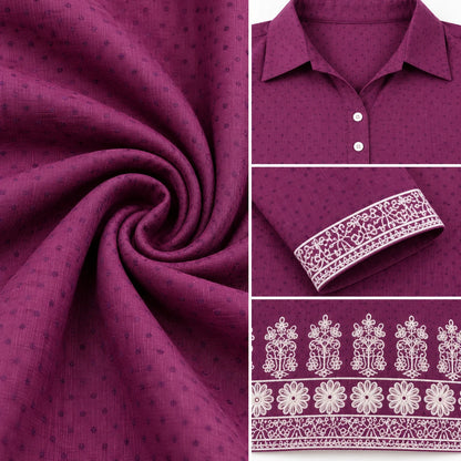 Plum Purple Handloom Cotton Embroidered Short Kurti for Women