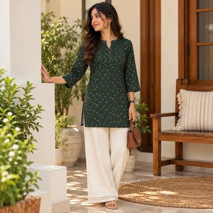 Emerald Grace Pintuck Printed Short Kurti for Women