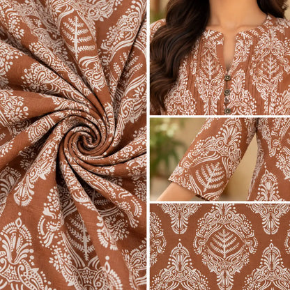 Mocha Muse Brown Printed Pintuck Short Kurti for Women