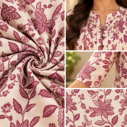 Plum Blossom Floral Pintuck Short Kurti for Women